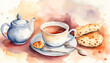 A relaxing cup of tea with cookies and artsy spoons