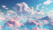 © Infusorian - Light pink clouds in sunset blue sky, sunshine splash over the clouds. Sunset colorful. Sky pink and white colors. Sky abstract background. Generative AI. High quality illustration.