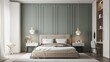© RocknRoller Studios - Modern Bedroom Background. Stylish Interior Design. Generative AI.