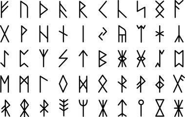 mystery viking runes, nordic medieval mystical stone symbol. ancient magic symbols, futhark germanic