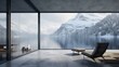 view from the top of the mountain.  room with furniture, luxury hotel room, interior of a house, living room. mountain and lake view