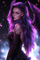 Wall Mural - aesthetic anime black and purple fantasy creature with purple wings wallpaper