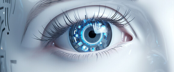 Woman human surgery closeup technology blue eyelid beauty close-up futuristic clean eye eyeball face robotic