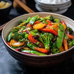 Wall Mural - a shot of a fresh and vibrant vegetable stir-fry, generative ai