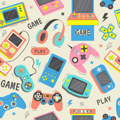 Poster - Game consoles pattern. Gadgets for playing video games recent vector seamless background