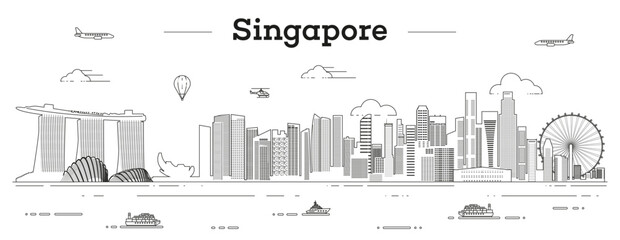 Poster - Singapore skyline line art vector illustration