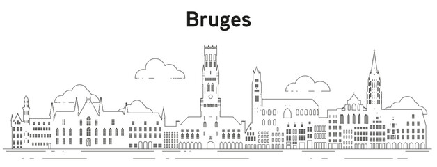 Wall Mural - Bruges skyline line art vector illustration