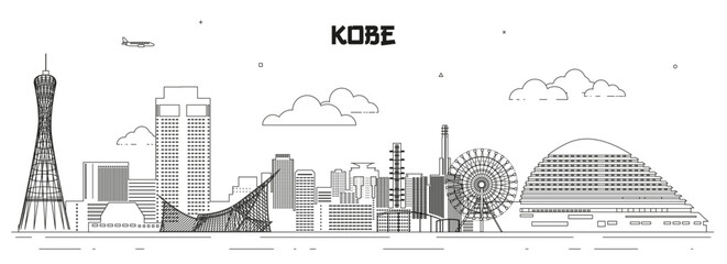 Wall Mural - Kobe skyline line art vector illustration