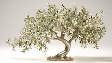  A Small Tree With White Flowers On A Rock Base On A White Background.  Generative Ai