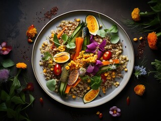 Wall Mural - a beautifully plated vegan meal with colorful vegetables, generative ai