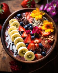 Wall Mural - a vibrant tropical acai bowl garnished with slices of fresh fruit, generative ai