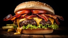  A Bacon Cheeseburger With Lettuce And Tomatoes.  Generative Ai