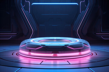 cyberpunk sci fi product podium showcase 3d rendering