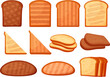 © LadadikArt - Toasts, bread toast cartoon elements. Toasted loaf slices, fresh isolated sandwich ingredients. Health bakery snack for lunch or breakfast, nowaday vector set