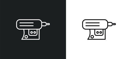 Poster - nail gun outline icon in white and black colors. nail gun flat vector icon from construction collection for web, mobile apps and ui.