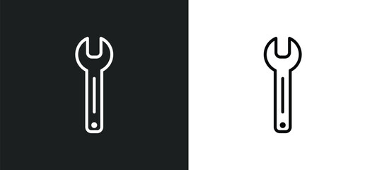 Poster - spanner outline icon in white and black colors. spanner flat vector icon from construction collection for web, mobile apps and ui.