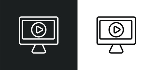 Poster - computer video outline icon in white and black colors. computer video flat vector icon from computer