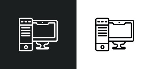 Poster - computer tower and the monitor outline icon in white and black colors. computer tower and the monitor flat vector icon from computer collection for web, mobile apps ui.