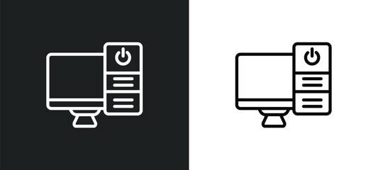 Poster - computer tower and monitor outline icon in white and black colors. computer tower and monitor flat vector icon from computer collection for web, mobile apps ui.