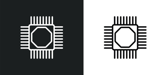 Poster - computer micro chip outline icon in white and black colors. computer micro chip flat vector icon from computer collection for web, mobile apps and ui.