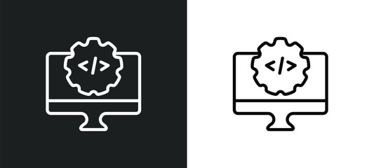 Poster - develope outline icon in white and black colors. develope flat vector icon from computer collection for web, mobile apps and ui.
