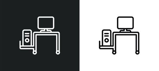 Poster - school desk outline icon in white and black colors. school desk flat vector icon from computer colle