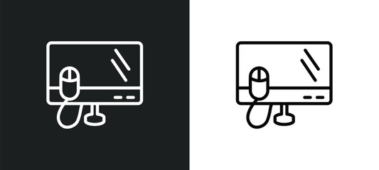 Poster - monitor and computer mouse outline icon in white and black colors. monitor and computer mouse flat vector icon from computer collection for web, mobile apps ui.