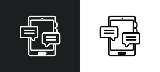 Poster - mobile chat outline icon in white and black colors. mobile chat flat vector icon from communication collection for web, mobile apps and ui.