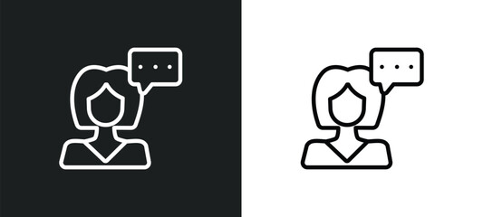 Poster - speaking outline icon in white and black colors. speaking flat vector icon from communication collec