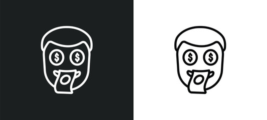 Poster - rich smile outline icon in white and black colors. rich smile flat vector icon from commerce and shopping collection for web, mobile apps and ui.