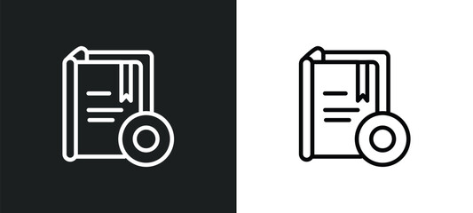 Poster - book with dvd outline icon in white and black colors. book with dvd flat vector icon from commerce collection for web, mobile apps and ui.