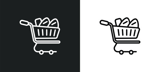 Fototapete - supermarket cart outline icon in white and black colors. supermarket cart flat vector icon from commerce collection for web, mobile apps and ui.