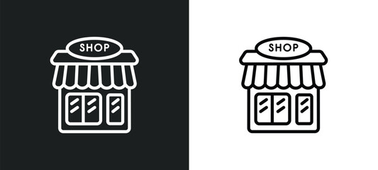 Poster - shopping store outline icon in white and black colors. shopping store flat vector icon from commerce