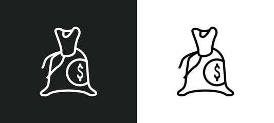 Poster - full money bag outline icon in white and black colors. full money bag flat vector icon from commerce collection for web, mobile apps and ui.