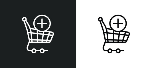 Poster - add to cart outline icon in white and black colors. add to cart flat vector icon from commerce colle