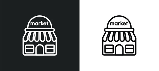 Poster - front store with awning outline icon in white and black colors. front store with awning flat vector 