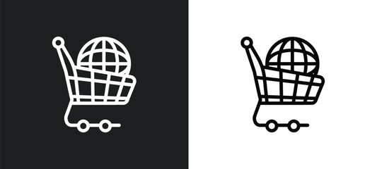 Poster - online store cart outline icon in white and black colors. online store cart flat vector icon from co