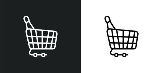 Poster - supermarket shopping cart outline icon in white and black colors. supermarket shopping cart flat vec