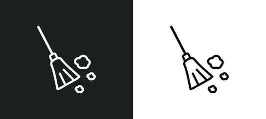 Poster - sweeping outline icon in white and black colors. sweeping flat vector icon from cleaning collection 