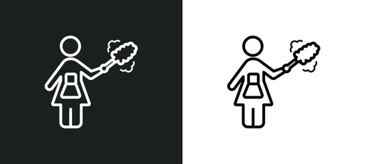 Poster - dusting outline icon in white and black colors. dusting flat vector icon from cleaning collection fo