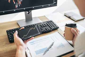 Poster - Businessman working with computer, thinking and analyzing graph