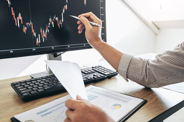 Poster - Businessman working with computer, thinking and analyzing graph