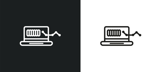 Poster - laptop profits graphics outline icon in white and black colors. laptop profits graphics flat vector icon from business and analytics collection for web, mobile apps and ui.