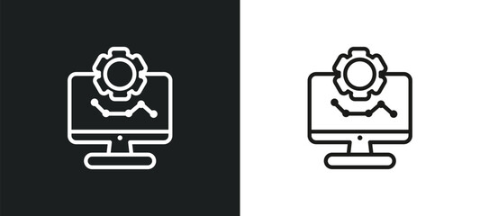 Poster - laptop with analysis outline icon in white and black colors. laptop with analysis flat vector icon from business and analytics collection for web, mobile apps and ui.