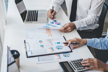 Fototapete - Teamwork of business colleagues consultation market growth on fi