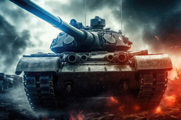 Poster - Tank in the war fields, concept of war and agression. Generative Ai, Ai.