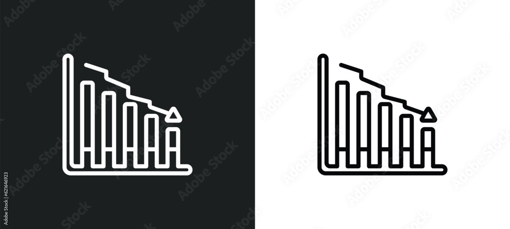 data analytics bars chart with descendant line outline icon in white ...