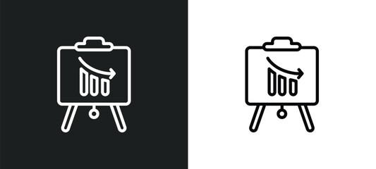 Poster - data analytics presentation screen outline icon in white and black colors. data analytics presentation screen flat vector icon from business collection for web, mobile apps and ui.