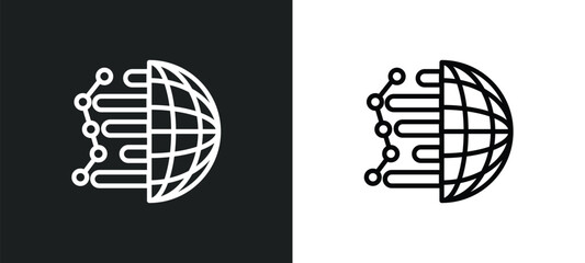 Poster - globe analytics outline icon in white and black colors. globe analytics flat vector icon from business collection for web, mobile apps and ui.
