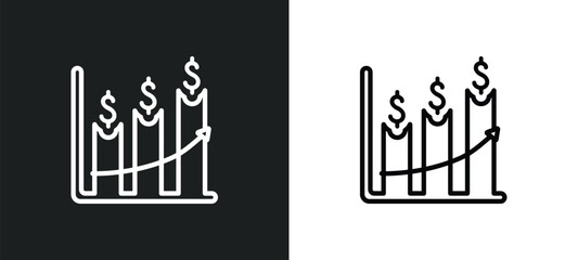 Poster - dollar analysis bars chart outline icon in white and black colors. dollar analysis bars chart flat vector icon from business collection for web, mobile apps and ui.